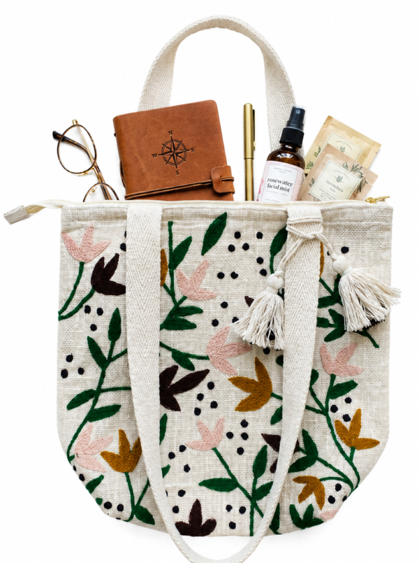 ChatGPT Image Jun 19, 2026, 12_45_47 PM Hand-Embroidered Cotton Slub Tote Bag for Women | Premium Shoulder Bag with Zipper Closure & Tassel Accent | Eco-Friendly Shopping, Travel & College Handbag