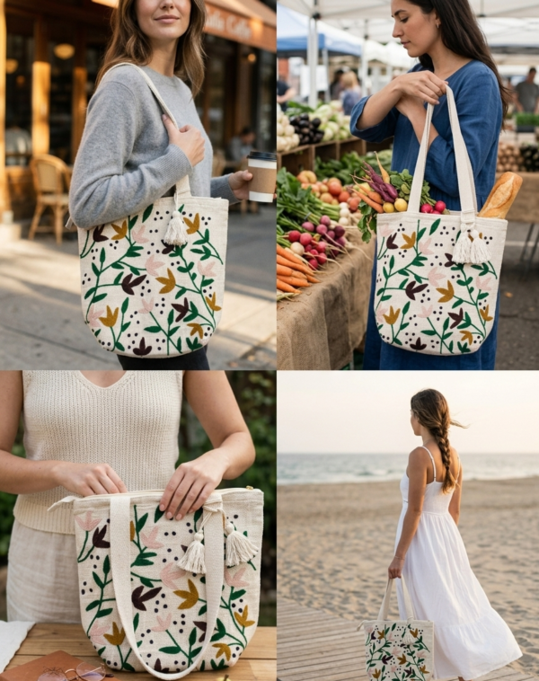 Gemini_Generated_Image_2as1wu2as1wu2as1 Hand-Embroidered Cotton Slub Tote Bag for Women | Premium Shoulder Bag with Zipper Closure & Tassel Accent | Eco-Friendly Shopping, Travel & College Handbag