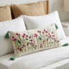 Embroidery Floral Lumbar Cushion Cover (14 x 36 Inch) – Decorative Boho Long Pillow Cover with Tassels, Artistic Embroidered Flower Design