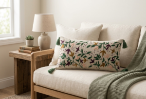 Gemini_Generated_Image_3mrq5a3mrq5a3mrq Embroidery Floral Lumbar Cushion Cover (14 x 36 Inch) – Decorative Boho Long Pillow Cover with Tassels, Artistic Embroidered Flower Design