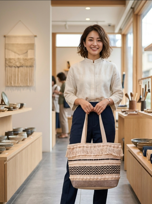Boho Chic Cotton Tote Bag – Handwoven Artisan Shoulder Bag with Tassels, Geometric Patterns, and Secure Zipper Closure – Perfect for Beach, Travel, and Daily Use