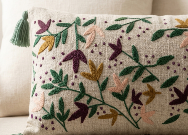 Gemini_Generated_Image_4v5kc64v5kc64v5k Embroidery Floral Lumbar Cushion Cover (14 x 36 Inch) – Decorative Boho Long Pillow Cover with Tassels, Artistic Embroidered Flower Design
