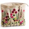Floral Embroidered Canvas Tote Bag – Artisanal Boho Style Handbag with Tassel, Zipper Closure, and Spacious Interior for Books, Laptop, and Daily Essentials
