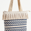 Gemini_Generated_Image_4zf0dn4zf0dn4zf0 Handwoven Cotton Tote Bag with Blue Geometric Pattern, Bohemian Tassels, and Pom-Poms – Stylish Shoulder Bag for Daily Use, Beach, and Travel