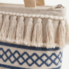 Gemini_Generated_Image_6oxgye6oxgye6oxg Handwoven Cotton Tote Bag with Blue Geometric Pattern, Bohemian Tassels, and Pom-Poms – Stylish Shoulder Bag for Daily Use, Beach, and Travel