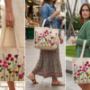 Floral Embroidered Canvas Tote Bag – Artisanal Boho Style Handbag with Tassel, Zipper Closure, and Spacious Interior for Books, Laptop, and Daily Essentials