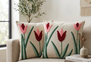Decorative Embroidery | Premium Tufted Cushion Cover in 16x16 inches for Couch, Chair, Sofa, Bedroom, Living Room - Set of 2