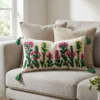 Embroidery Floral Lumbar Cushion Cover (14 x 36 Inch) – Decorative Boho Long Pillow Cover with Tassels, Artistic Embroidered Flower Design (1, Meadow Muse)