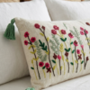 Embroidery Floral Lumbar Cushion Cover (14 x 36 Inch) – Decorative Boho Long Pillow Cover with Tassels, Artistic Embroidered Flower Design