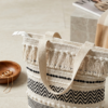 Boho Chic Cotton Tote Bag – Handwoven Artisan Shoulder Bag with Tassels, Geometric Patterns, and Secure Zipper Closure – Perfect for Beach, Travel, and Daily Use