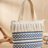 Gemini_Generated_Image_lvh46zlvh46zlvh4 Handwoven Cotton Tote Bag with Blue Geometric Pattern, Bohemian Tassels, and Pom-Poms – Stylish Shoulder Bag for Daily Use, Beach, and Travel