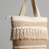 Handwoven Cotton Tote Bag with Bohemian Tassels and Pom-Poms – Stylish Textured Shoulder Bag for Daily Use, Beach, and Travel