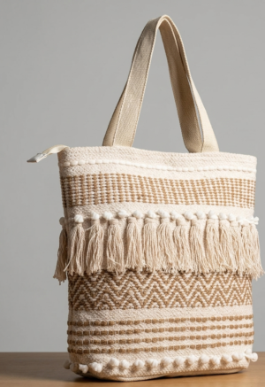 Gemini_Generated_Image_oiy7j7oiy7j7oiy7 Handwoven Cotton Tote Bag with Bohemian Tassels and Pom-Poms – Stylish Textured Shoulder Bag for Daily Use, Beach, and Travel