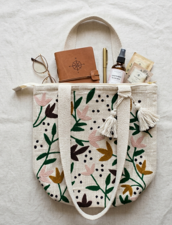 Gemini_Generated_Image_yuqo9myuqo9myuqo Hand-Embroidered Cotton Slub Tote Bag for Women | Premium Shoulder Bag with Zipper Closure & Tassel Accent | Eco-Friendly Shopping, Travel & College Handbag