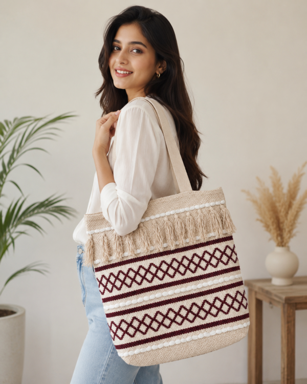 Boho Chic Cotton Tote Bag – Handwoven Artisan Shoulder Bag