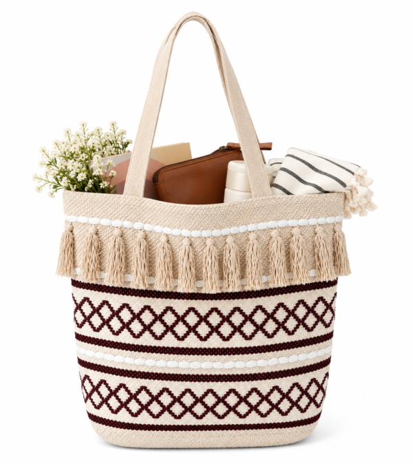 Boho Chic Cotton Tote Bag – Handwoven Artisan Shoulder Bag