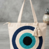 Gemini_Generated_Image_5ddl865ddl865ddl Hand-Embroidered Cotton Slub Tote Bag for Women | Premium Shoulder Bag with Zipper Closure & Tassel Accent | Eco-Friendly Shopping, Travel & College Handbag