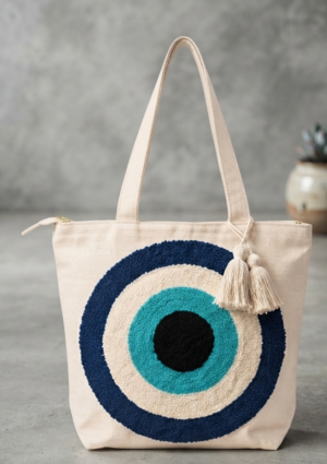 Gemini_Generated_Image_5ddl865ddl865ddl Hand-Embroidered Cotton Slub Tote Bag for Women | Premium Shoulder Bag with Zipper Closure & Tassel Accent | Eco-Friendly Shopping, Travel & College Handbag