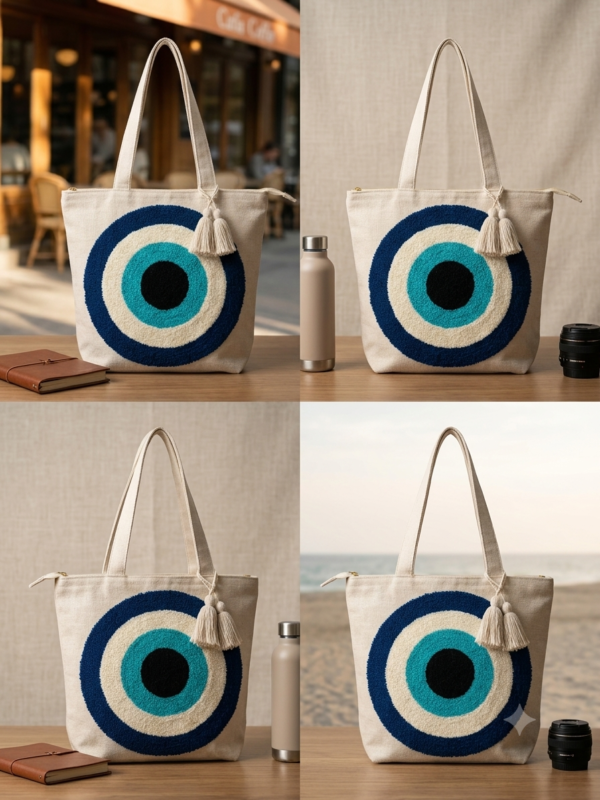 Gemini_Generated_Image_eyu54weyu54weyu5 Hand-Embroidered Cotton Slub Tote Bag for Women | Premium Shoulder Bag with Zipper Closure & Tassel Accent | Eco-Friendly Shopping, Travel & College Handbag