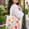 8b4046b8-961f-4035-95b6-c60fafbf17a4 Hand-Embroidered Cotton Slub Tote Bag for Women | Premium Shoulder Bag with Zipper Closure & Tassel Accent | Eco-Friendly Shopping, Travel & College Handbag