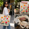 ChatGPT Image Aug 12, 2026, 05_34_54 PM Hand-Embroidered Cotton Slub Tote Bag for Women | Premium Shoulder Bag with Zipper Closure & Tassel Accent | Eco-Friendly Shopping, Travel & College Handbag