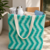 ChatGPT Image Aug 2, 2026, 01_08_21 PM Handwoven Cotton Tote Bag with Blue Geometric Pattern, Bohemian Tassels, and Pom-Poms – Stylish Shoulder Bag for Daily Use, Beach, and Travel