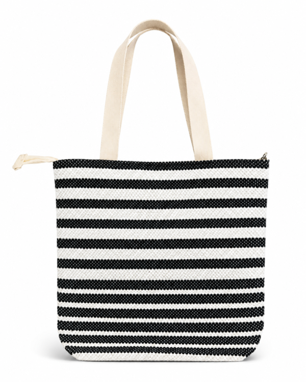 ChatGPT Image Aug 2, 2026, 01_13_31 PM Handwoven Cotton Tote Bag with Blue Geometric Pattern, Bohemian Tassels, and Pom-Poms – Stylish Shoulder Bag for Daily Use, Beach, and Travel