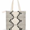 ChatGPT Image Aug 2, 2026, 12_46_44 PM Handwoven Cotton Tote Bag with Blue Geometric Pattern, Bohemian Tassels, and Pom-Poms – Stylish Shoulder Bag for Daily Use, Beach, and Travel
