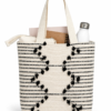 ChatGPT Image Aug 2, 2026, 12_52_55 PM Handwoven Cotton Tote Bag with Blue Geometric Pattern, Bohemian Tassels, and Pom-Poms – Stylish Shoulder Bag for Daily Use, Beach, and Travel